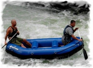 Inflatable Raft On Whitewater River Run.