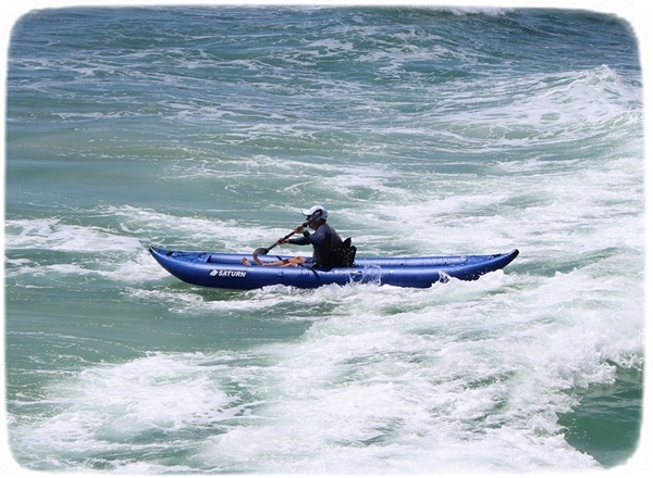 Saturn Inflatable Ocean Kayak taking on big waves!